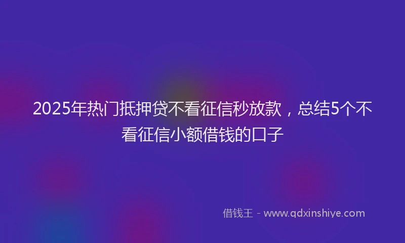 2025年热门抵押贷不看征信秒放款，总结5个不看征信小额借钱的口子