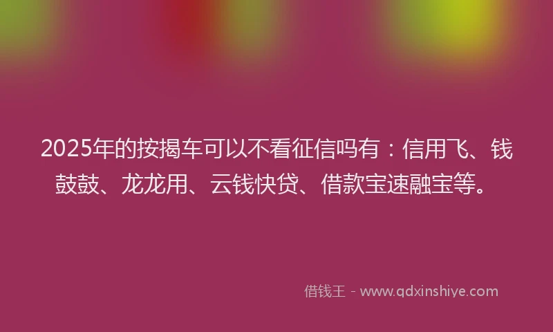 2025年的按揭车可以不看征信吗有：信用飞、钱鼓鼓、龙龙用、云钱快贷、借款宝速融宝等。