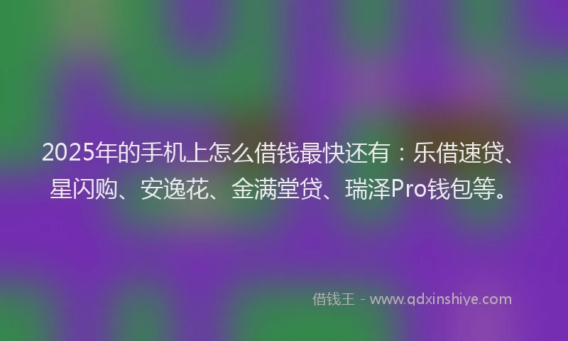 2025年的手机上怎么借钱最快还有：乐借速贷、星闪购、安逸花、金满堂贷、瑞泽Pro钱包等。