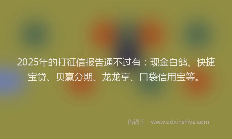 2025年的打征信报告通不过有：现金白鸽、快捷宝贷、贝赢分期、龙龙享、口袋信用宝等。