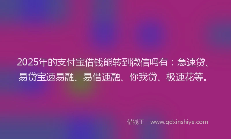 2025年的支付宝借钱能转到微信吗有：急速贷、易贷宝速易融、易借速融、你我贷、极速花等。