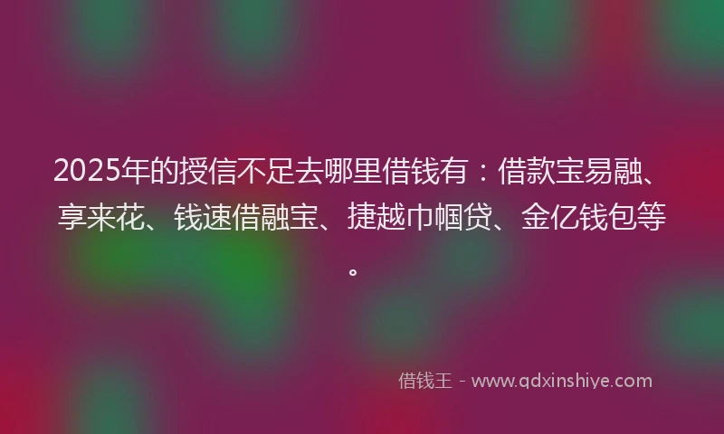 2025年的授信不足去哪里借钱有：借款宝易融、享来花、钱速借融宝、捷越巾帼贷、金亿钱包等。