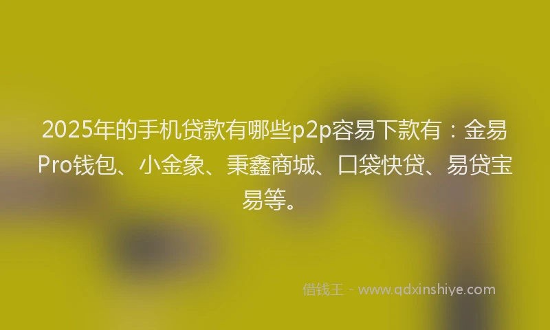 2025年的手机贷款有哪些p2p容易下款有：金易Pro钱包、小金象、秉鑫商城、口袋快贷、易贷宝易等。