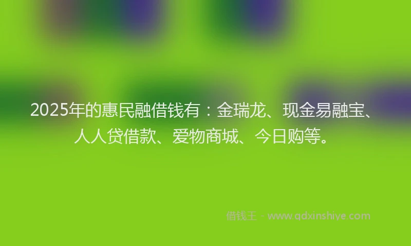 2025年的惠民融借钱有：金瑞龙、现金易融宝、人人贷借款、爱物商城、今日购等。
