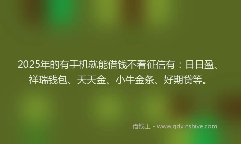 2025年的有手机就能借钱不看征信有：日日盈、祥瑞钱包、天天金、小牛金条、好期贷等。