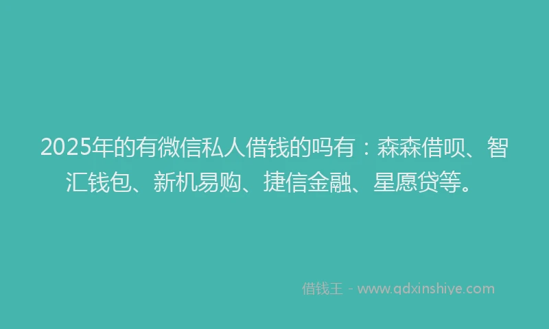 2025年的有微信私人借钱的吗有：森森借呗、智汇钱包、新机易购、捷信金融、星愿贷等。