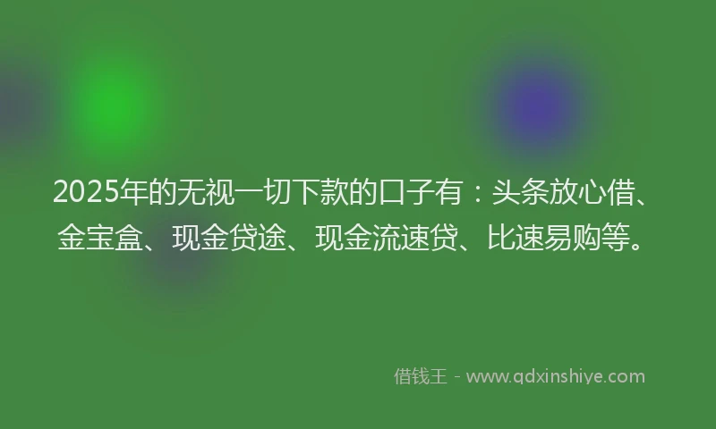 2025年的无视一切下款的口子有：头条放心借、金宝盒、现金贷途、现金流速贷、比速易购等。