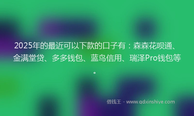 2025年的最近可以下款的口子有：森森花呗通、金满堂贷、多多钱包、蓝鸟信用、瑞泽Pro钱包等。