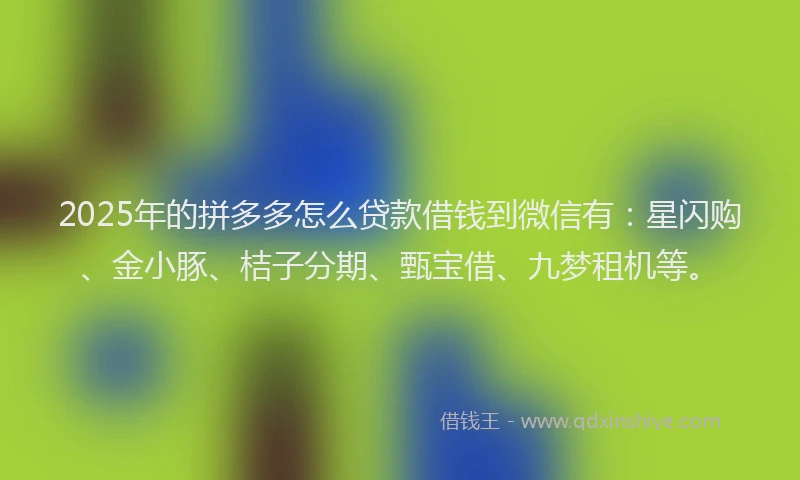 2025年的拼多多怎么贷款借钱到微信有：星闪购、金小豚、桔子分期、甄宝借、九梦租机等。