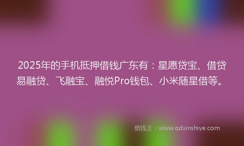 2025年的手机抵押借钱广东有：星愿贷宝、借贷易融贷、飞融宝、融悦Pro钱包、小米随星借等。