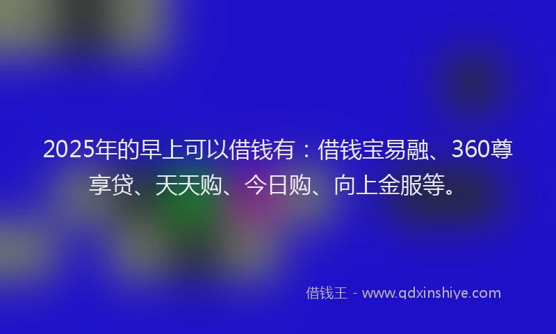 2025年的早上可以借钱有：借钱宝易融、360尊享贷、天天购、今日购、向上金服等。