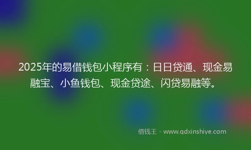 2025年的易借钱包小程序有：日日贷通、现金易融宝、小鱼钱包、现金贷途、闪贷易融等。