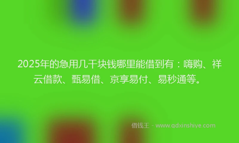 2025年的急用几干块钱哪里能借到有：嗨购、祥云借款、甄易借、京享易付、易秒通等。