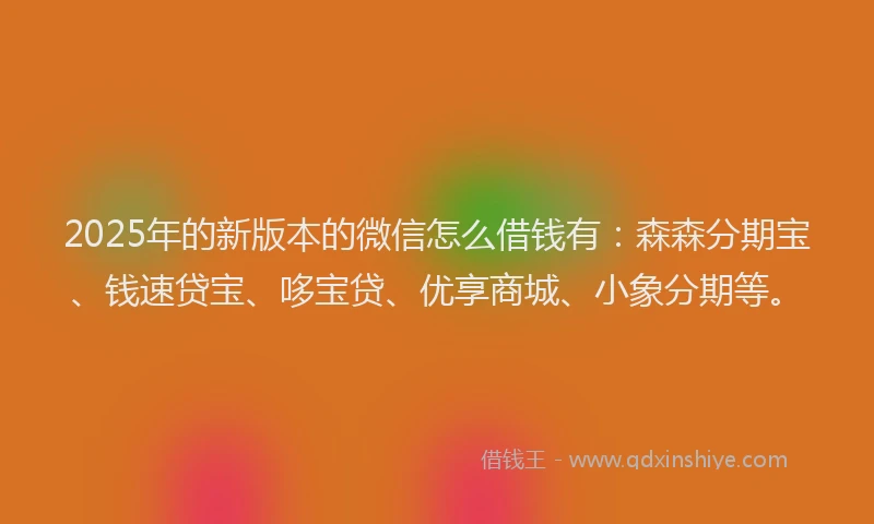 2025年的新版本的微信怎么借钱有：森森分期宝、钱速贷宝、哆宝贷、优享商城、小象分期等。