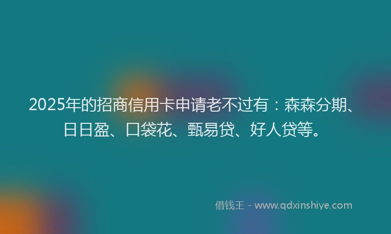 2025年的招商信用卡申请老不过有：森森分期、日日盈、口袋花、甄易贷、好人贷等。