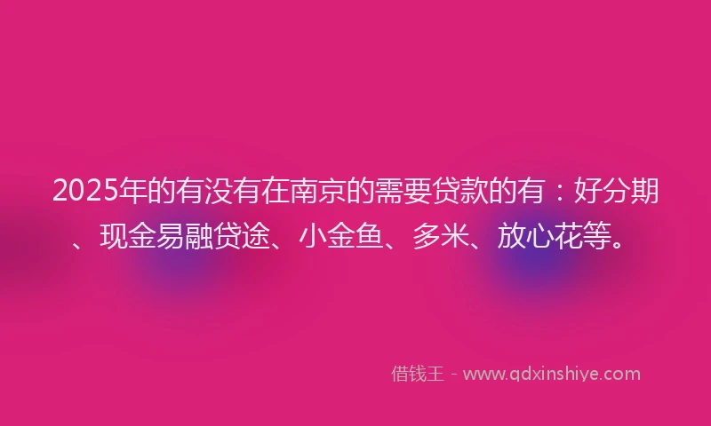 2025年的有没有在南京的需要贷款的有：好分期、现金易融贷途、小金鱼、多米、放心花等。