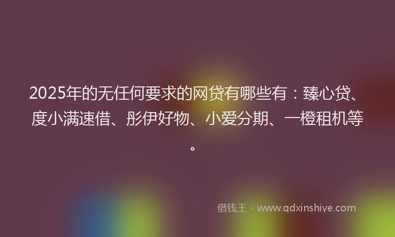 2025年的无任何要求的网贷有哪些有：臻心贷、度小满速借、彤伊好物、小爱分期、一橙租机等。