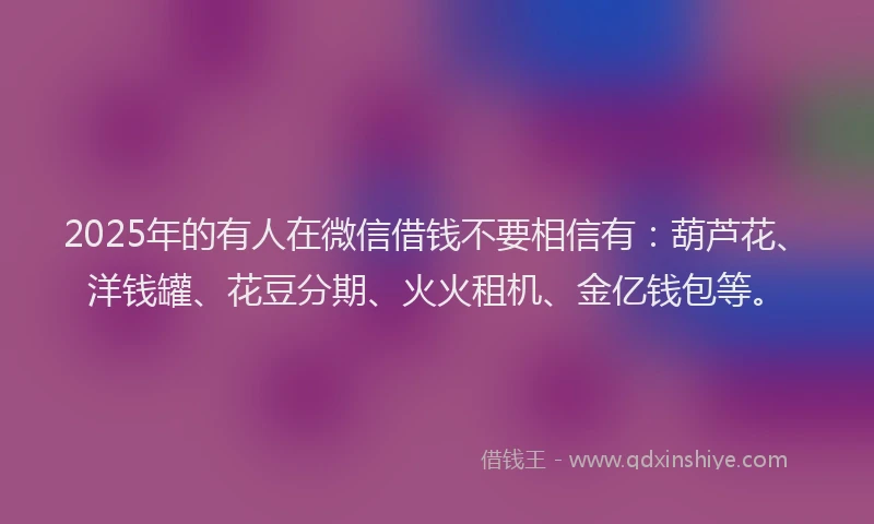 2025年的有人在微信借钱不要相信有：葫芦花、洋钱罐、花豆分期、火火租机、金亿钱包等。