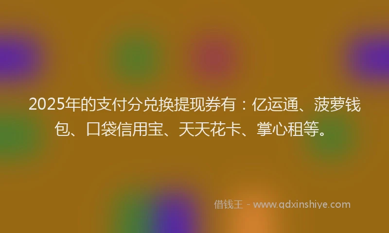 2025年的支付分兑换提现券有：亿运通、菠萝钱包、口袋信用宝、天天花卡、掌心租等。