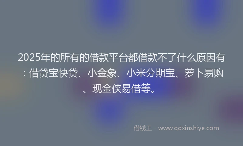 2025年的所有的借款平台都借款不了什么原因有：借贷宝快贷、小金象、小米分期宝、萝卜易购、现金侠易借等。