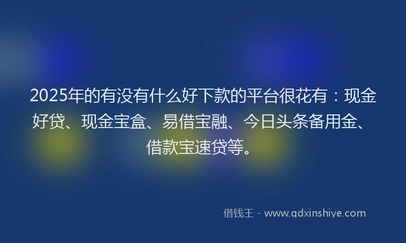 2025年的有没有什么好下款的平台很花有：现金好贷、现金宝盒、易借宝融、今日头条备用金、借款宝速贷等。