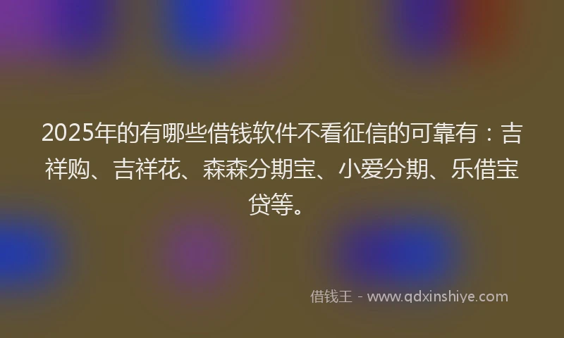 2025年的有哪些借钱软件不看征信的可靠有：吉祥购、吉祥花、森森分期宝、小爱分期、乐借宝贷等。