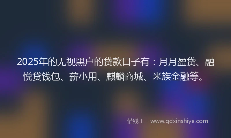 2025年的无视黑户的贷款口子有：月月盈贷、融悦贷钱包、薪小用、麒麟商城、米族金融等。
