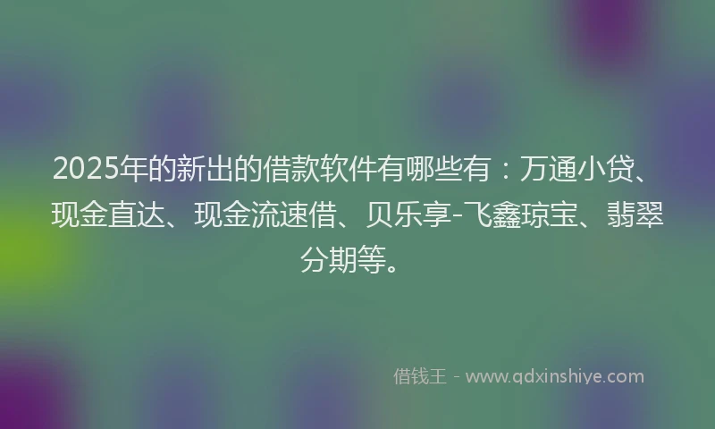 2025年的新出的借款软件有哪些有：万通小贷、现金直达、现金流速借、贝乐享-飞鑫琼宝、翡翠分期等。