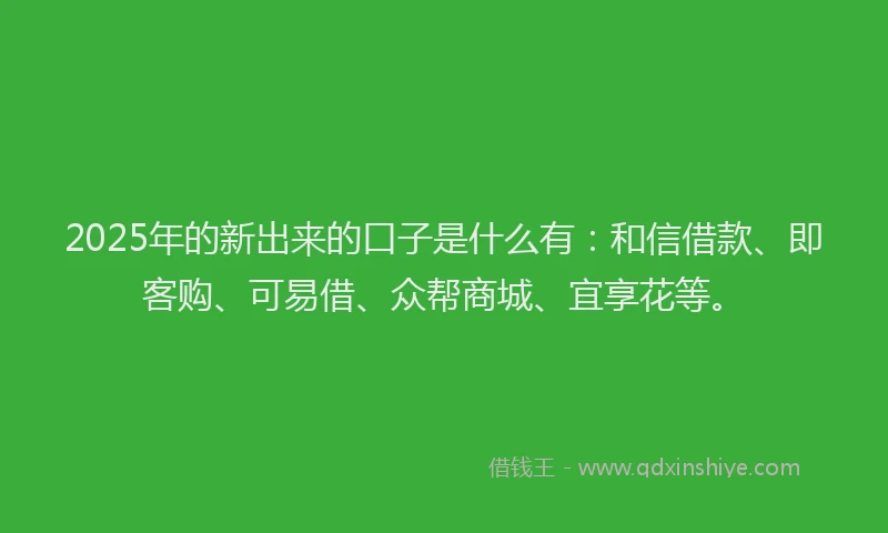 2025年的新出来的口子是什么有：和信借款、即客购、可易借、众帮商城、宜享花等。