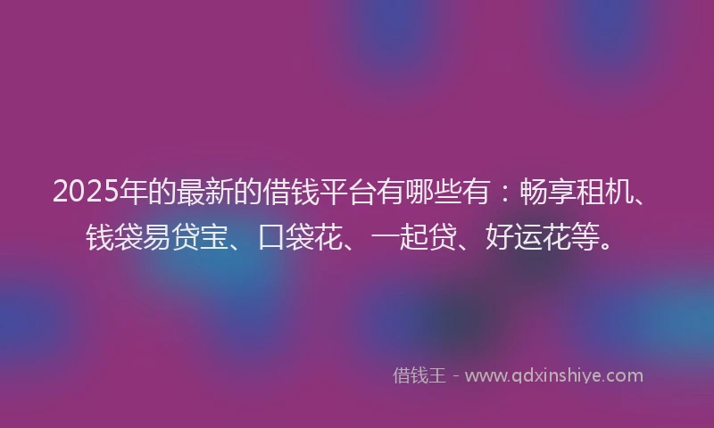 2025年的最新的借钱平台有哪些有：畅享租机、钱袋易贷宝、口袋花、一起贷、好运花等。