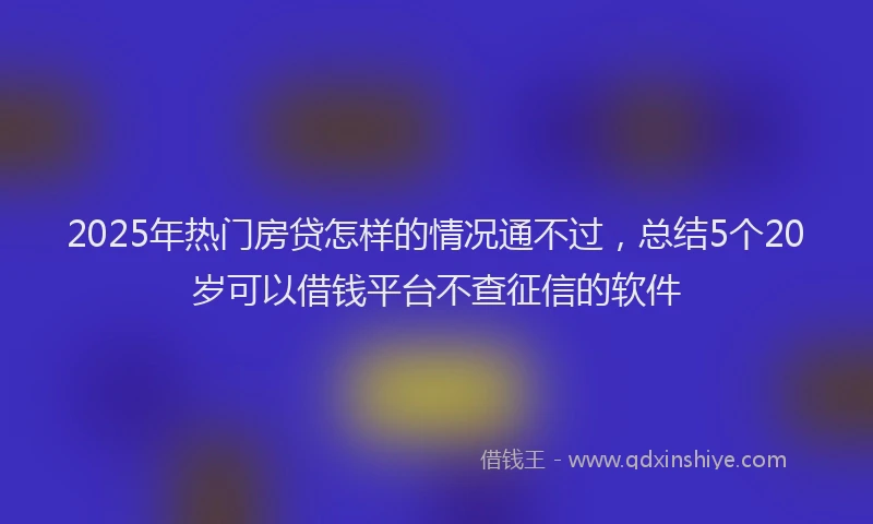 2025年热门房贷怎样的情况通不过，总结5个20岁可以借钱平台不查征信的软件