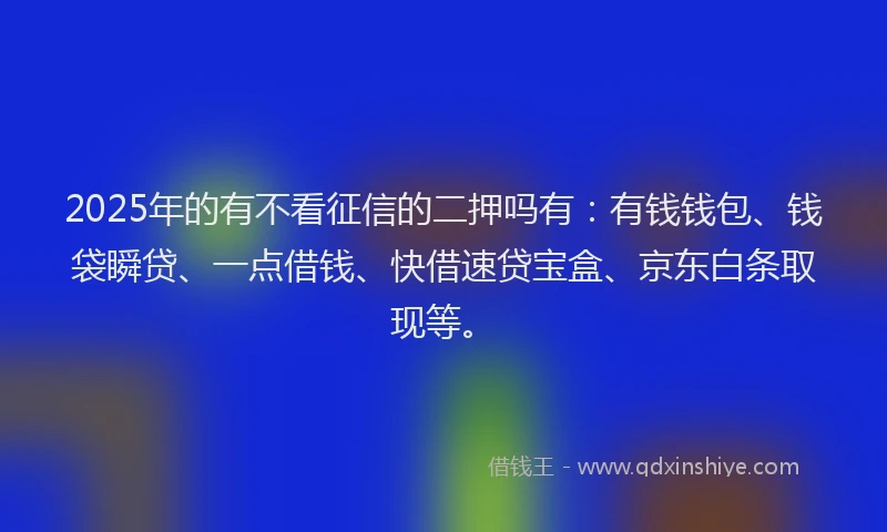 2025年的有不看征信的二押吗有：有钱钱包、钱袋瞬贷、一点借钱、快借速贷宝盒、京东白条取现等。