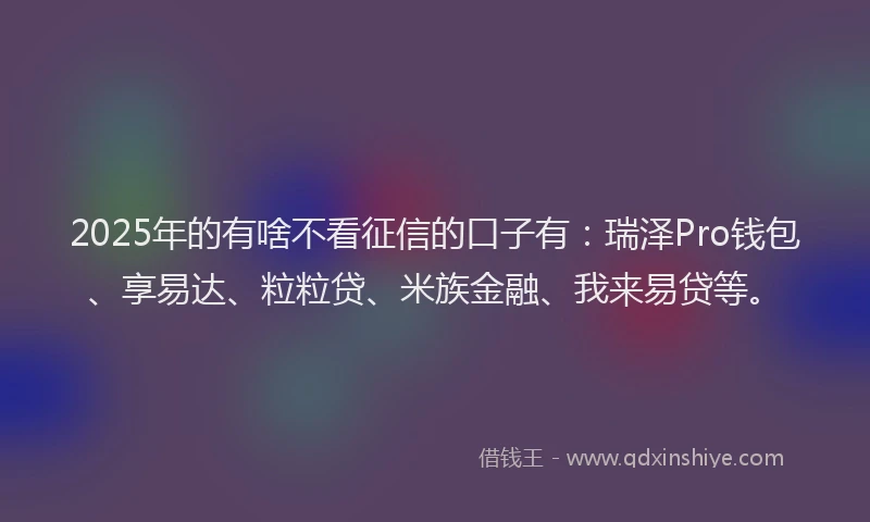 2025年的有啥不看征信的口子有：瑞泽Pro钱包、享易达、粒粒贷、米族金融、我来易贷等。