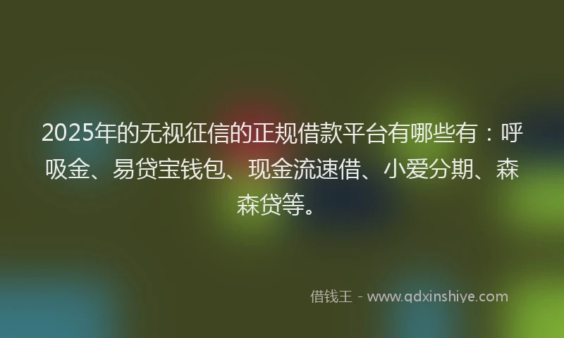 2025年的无视征信的正规借款平台有哪些有：呼吸金、易贷宝钱包、现金流速借、小爱分期、森森贷等。