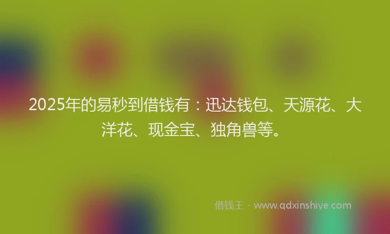 2025年的易秒到借钱有：迅达钱包、天源花、大洋花、现金宝、独角兽等。