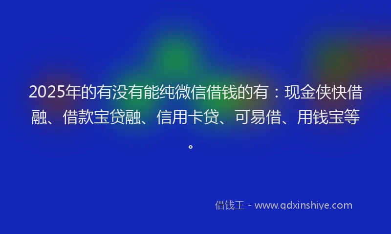 2025年的有没有能纯微信借钱的有：现金侠快借融、借款宝贷融、信用卡贷、可易借、用钱宝等。