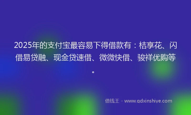 2025年的支付宝最容易下得借款有：桔享花、闪借易贷融、现金贷速借、微微快借、骏祥优购等。