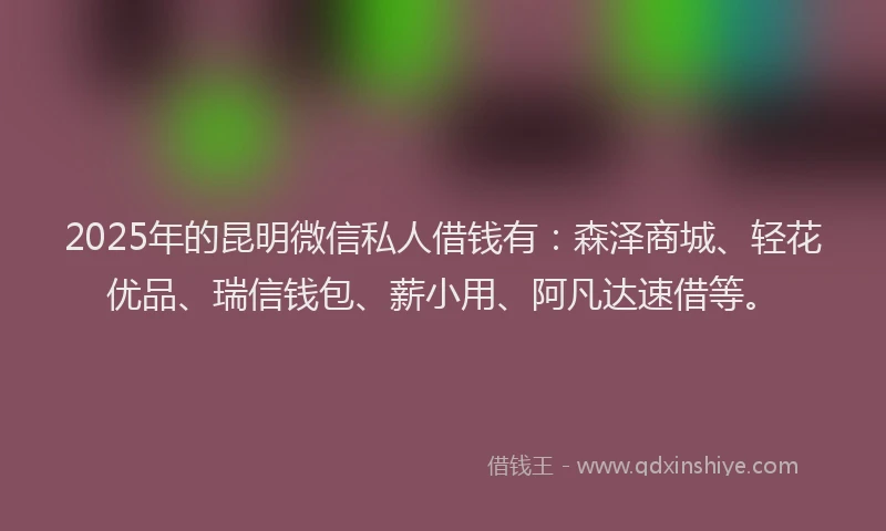 2025年的昆明微信私人借钱有：森泽商城、轻花优品、瑞信钱包、薪小用、阿凡达速借等。