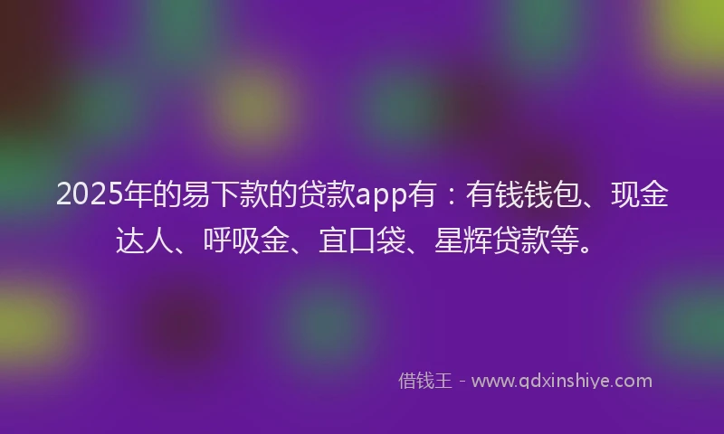 2025年的易下款的贷款app有：有钱钱包、现金达人、呼吸金、宜口袋、星辉贷款等。