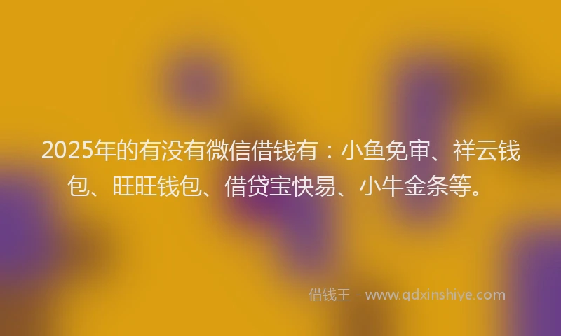 2025年的有没有微信借钱有：小鱼免审、祥云钱包、旺旺钱包、借贷宝快易、小牛金条等。