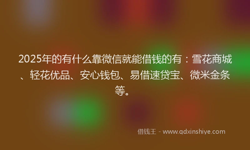2025年的有什么靠微信就能借钱的有：雪花商城、轻花优品、安心钱包、易借速贷宝、微米金条等。