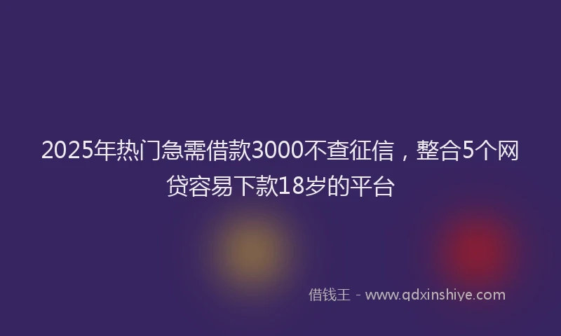 2025年热门急需借款3000不查征信，整合5个网贷容易下款18岁的平台