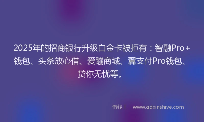 2025年的招商银行升级白金卡被拒有：智融Pro+钱包、头条放心借、爱蹦商城、翼支付Pro钱包、贷你无忧等。