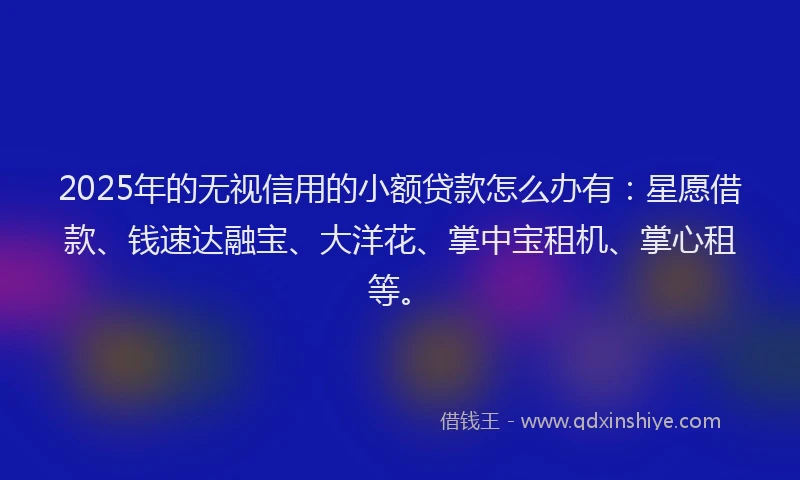 2025年的无视信用的小额贷款怎么办有：星愿借款、钱速达融宝、大洋花、掌中宝租机、掌心租等。