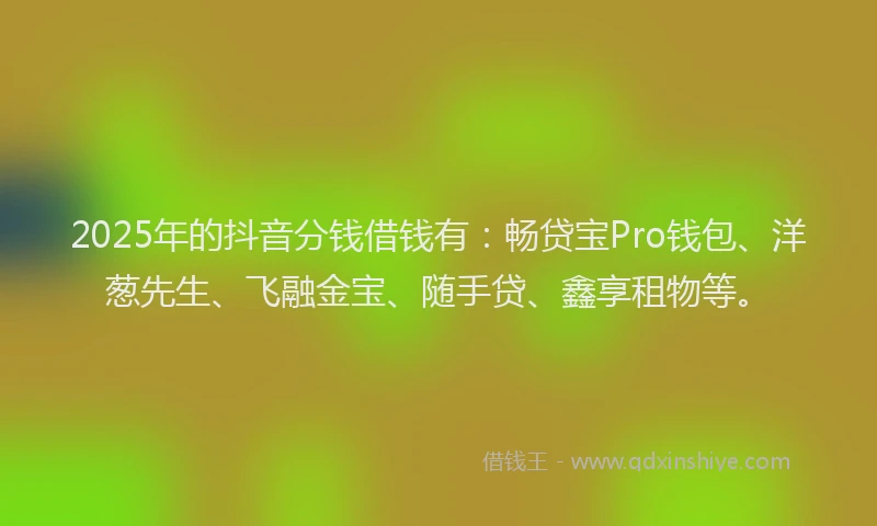 2025年的抖音分钱借钱有：畅贷宝Pro钱包、洋葱先生、飞融金宝、随手贷、鑫享租物等。