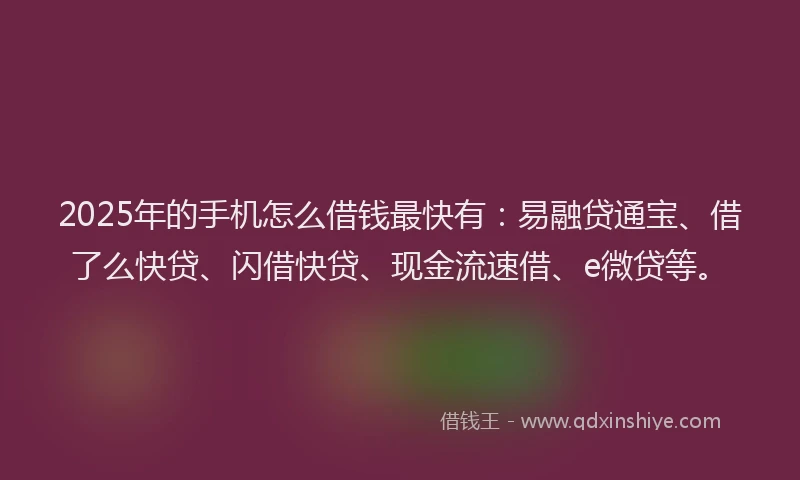 2025年的手机怎么借钱最快有：易融贷通宝、借了么快贷、闪借快贷、现金流速借、e微贷等。