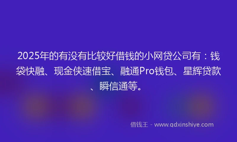 2025年的有没有比较好借钱的小网贷公司有：钱袋快融、现金侠速借宝、融通Pro钱包、星辉贷款、瞬信通等。