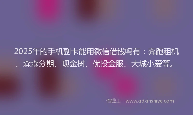 2025年的手机副卡能用微信借钱吗有：奔跑租机、森森分期、现金树、优投金服、大城小爱等。