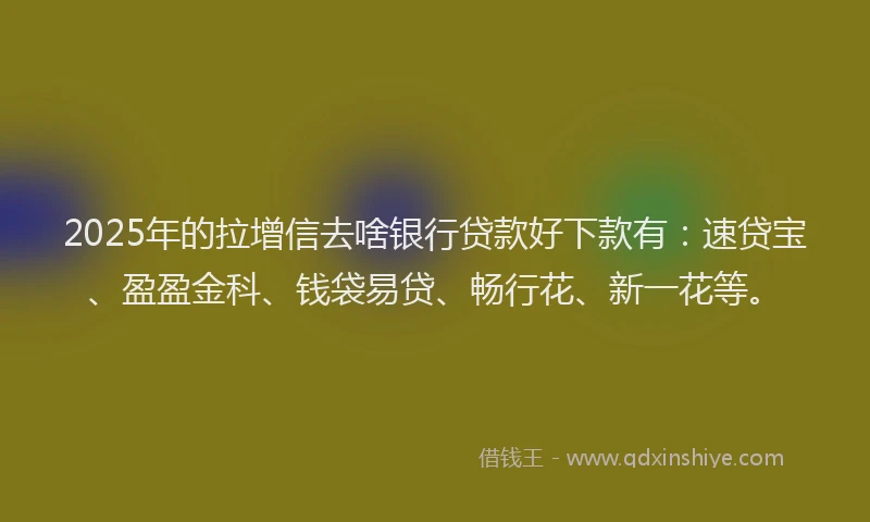 2025年的拉增信去啥银行贷款好下款有：速贷宝、盈盈金科、钱袋易贷、畅行花、新一花等。