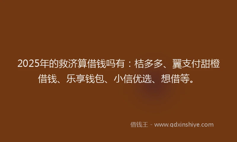 2025年的救济算借钱吗有：桔多多、翼支付甜橙借钱、乐享钱包、小信优选、想借等。